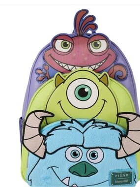 Pixar Monsters University Character Backpack - Loungefly Green, Purple, Blue